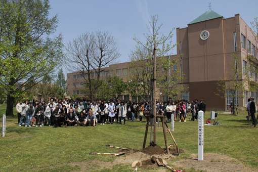 入学生と共に成長「ユリノキを植樹」