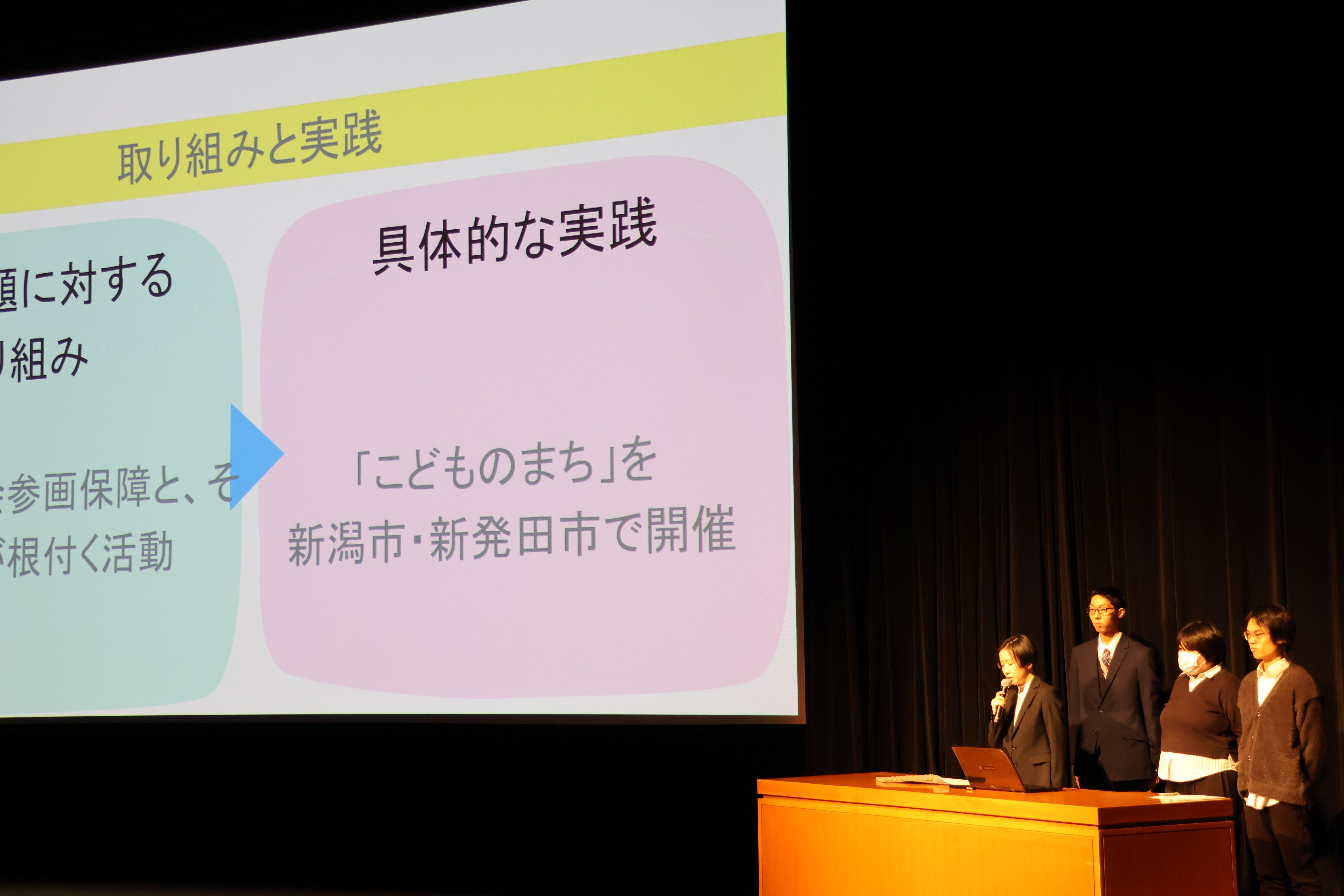 大岩ゼミの代表メンバー4人による堂々としたプレゼンテーション